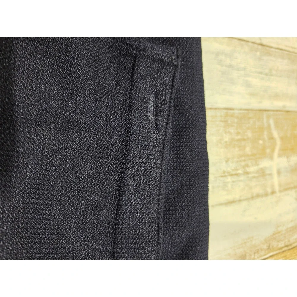 St John Marie Gray Navy Blue Knit Skirt Suit Gold Enamel Button Set Womens READ